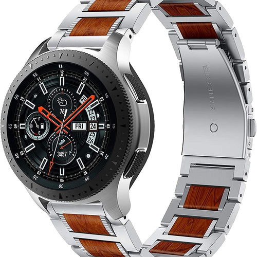 Wood Steel Strap, silver, on a watch, 3/4 front view