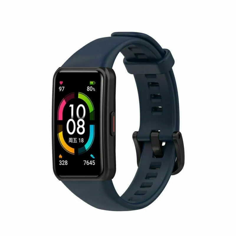 Silicone Strap, dark blue, on a watch, 3/4 front view