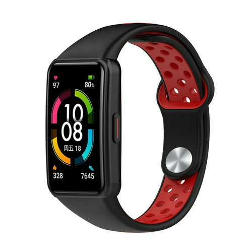 Silicone Sport Strap, black/red, on a watch, 3/4 front view
