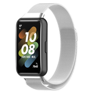 Milanese Strap, silver, on a watch, 3/4 front view