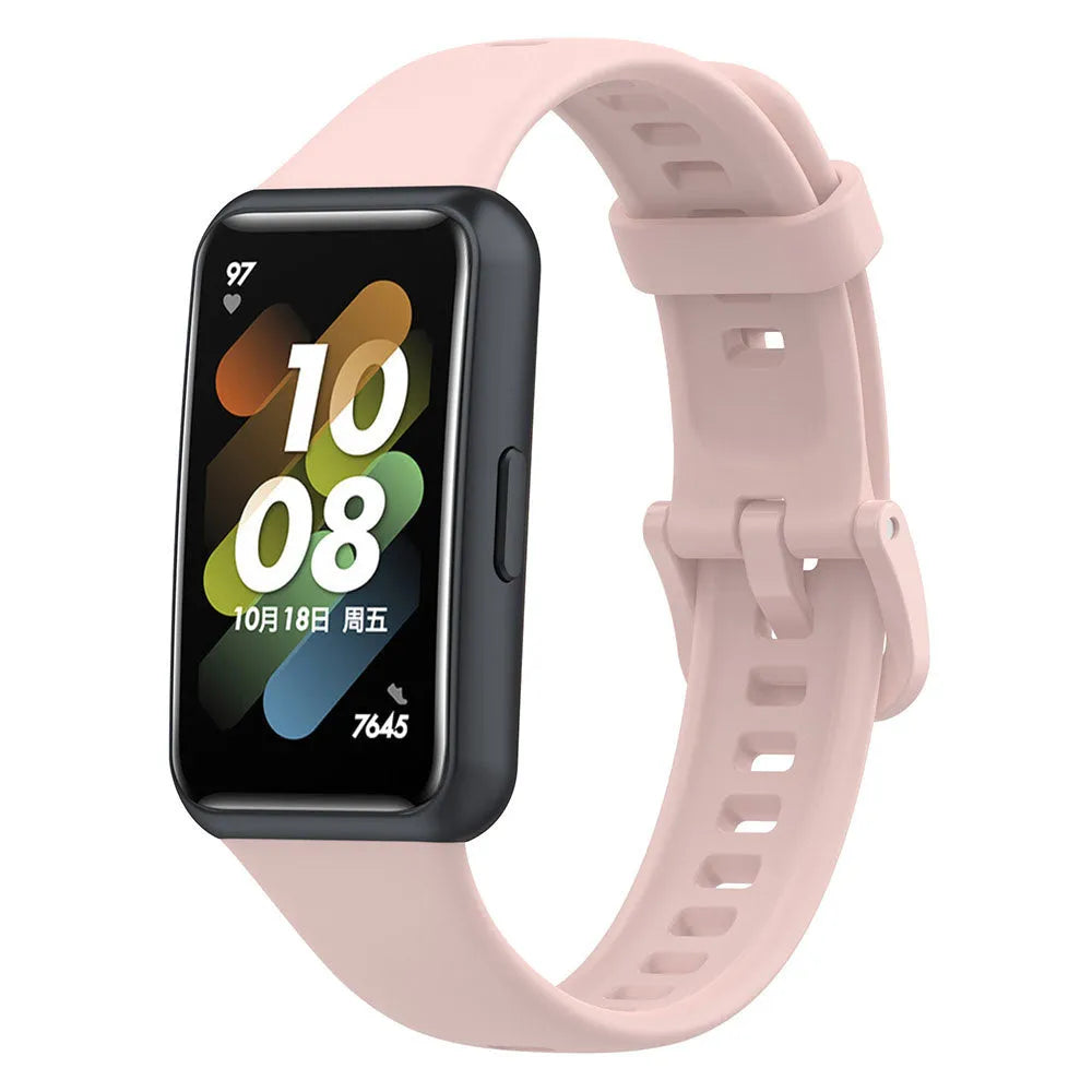 Silicone Strap, pink, on a watch, 3/4 front view