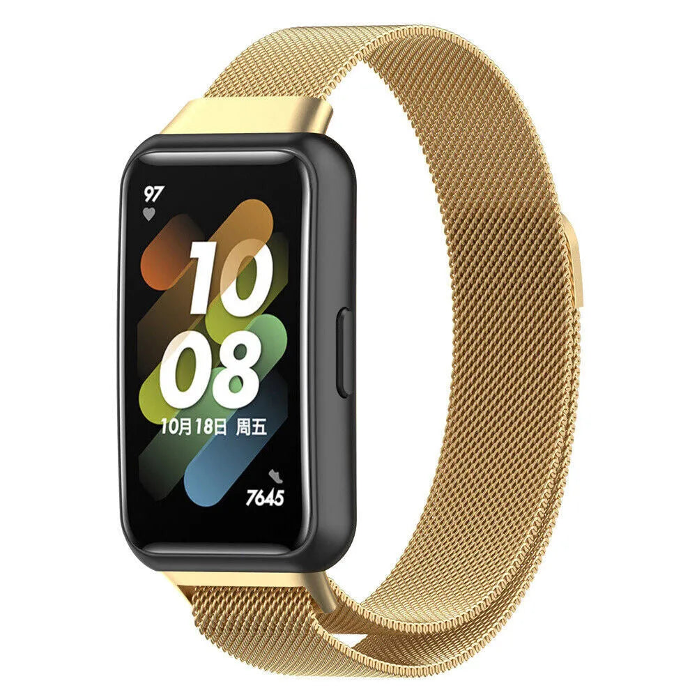 Milanese Strap, gold, on a watch, 3/4 front view