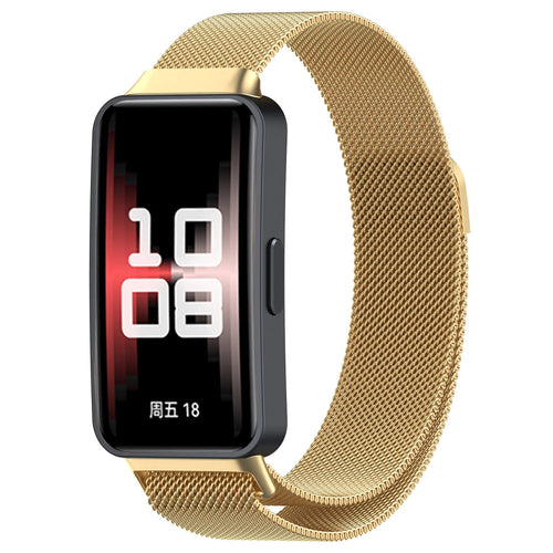 Milanese Strap, gold, on a watch, 3/4 front view