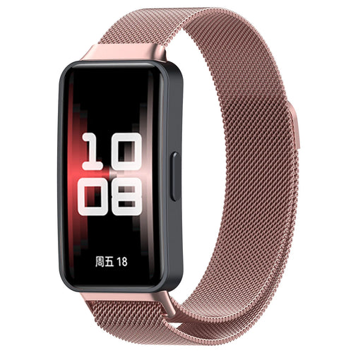 Milanese Strap, pink, on a watch, 3/4 front view