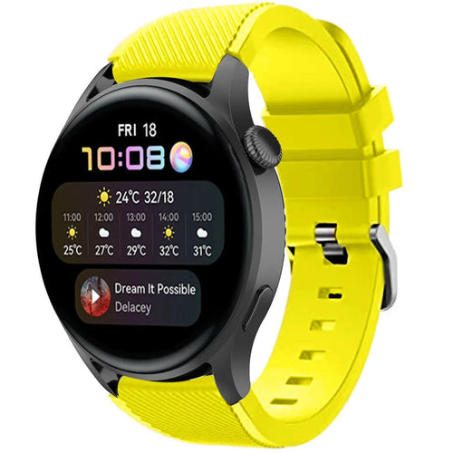 Twill Silicone Strap, yellow, on a watch, 3/4 front view