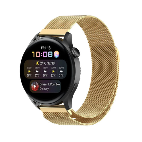 Milanese Strap, gold, on a watch, 3/4 front view