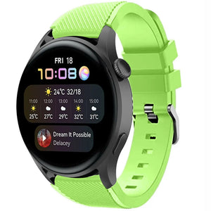 Twill Silicone Strap, light green, on a watch, 3/4 front view