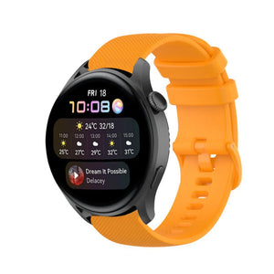 Premium Silicone Strap, orange, on a watch, 3/4 front view