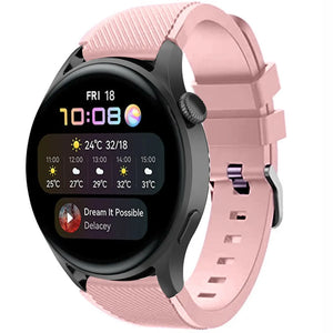 Twill Silicone Strap, pink, on a watch, 3/4 front view