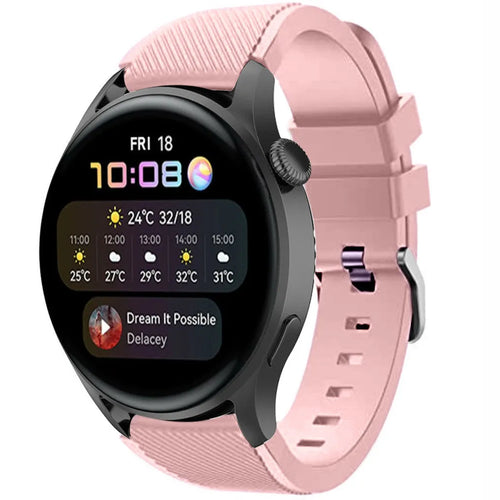 Twill Silicone Strap, pink, on a watch, 3/4 front view