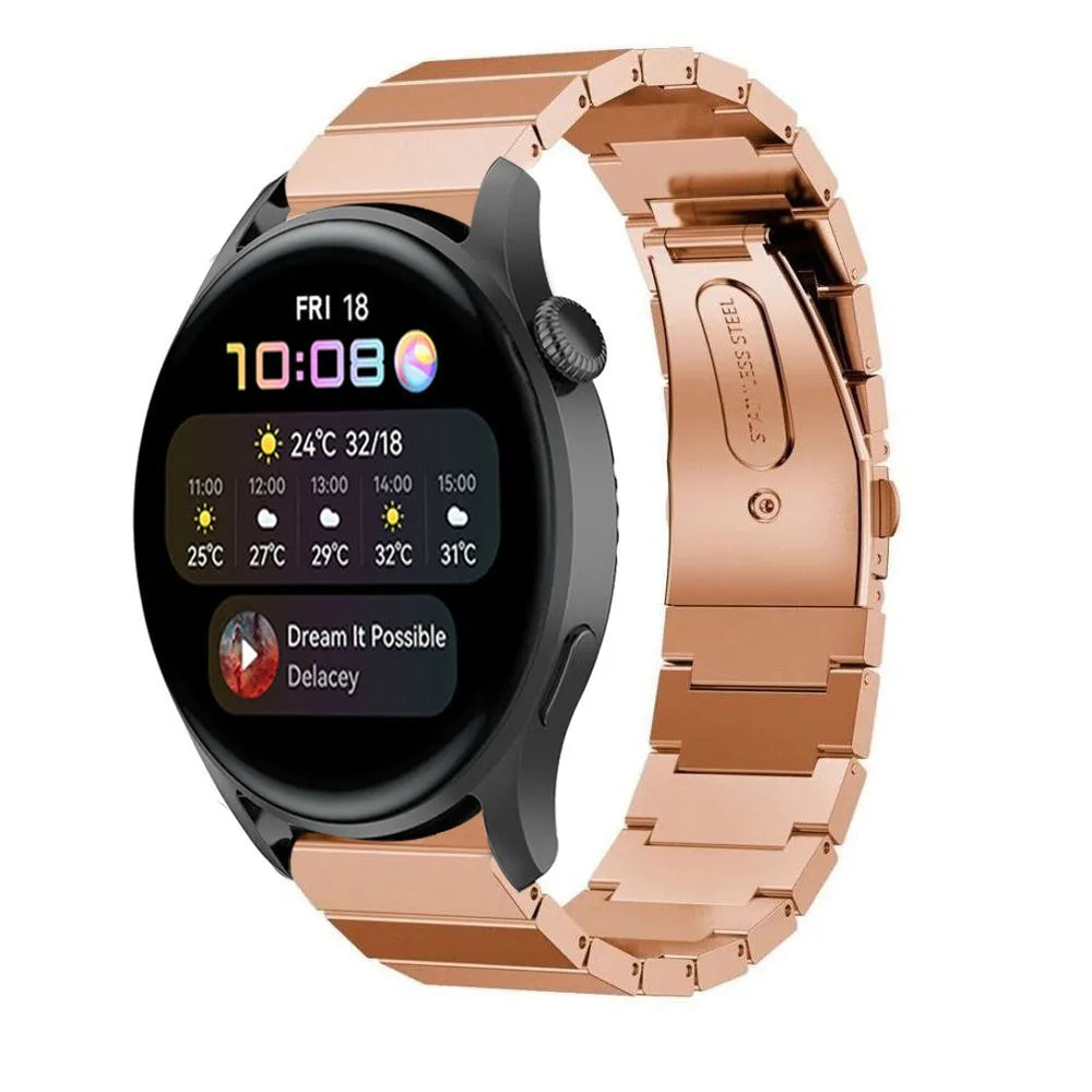 Premium Metal Strap, rose gold, on a watch, 3/4 front view