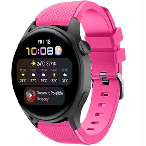 Twill Silicone Strap, bright pink, on a watch, 3/4 front view