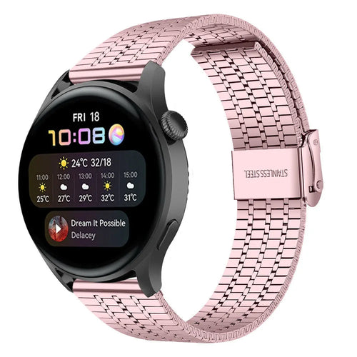Fine Steel Strap, pink, on a watch, 3/4 front view