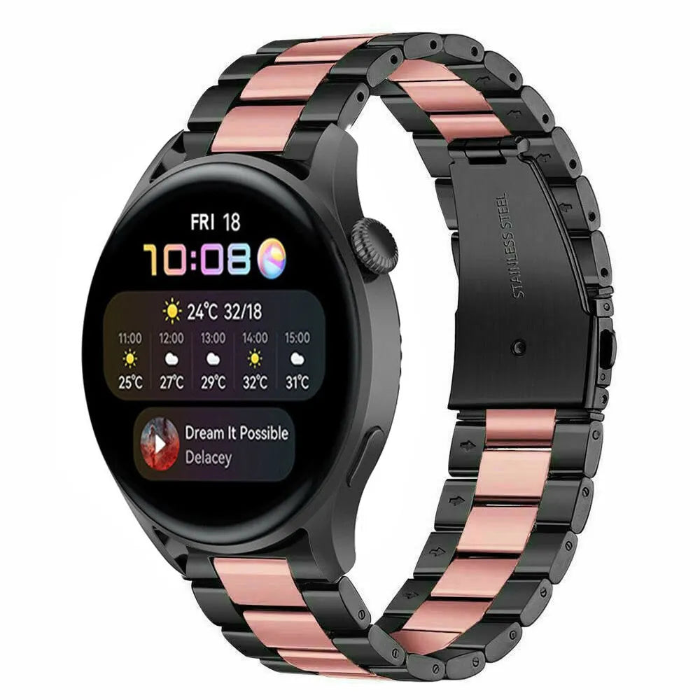 Steel Strap, black/pink, on a watch, 3/4 front view