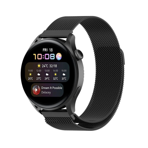 Milanese Strap, black, on a watch, 3/4 front view