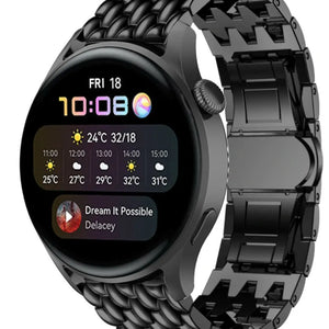 Steel Dragon Strap, black, on a watch, 3/4 front view