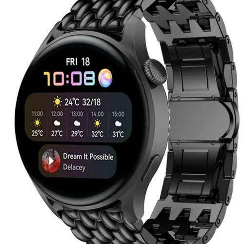 Steel Dragon Strap, black, on a watch, 3/4 front view