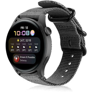 Nylon Buckle Strap, black, on a watch, 3/4 front view