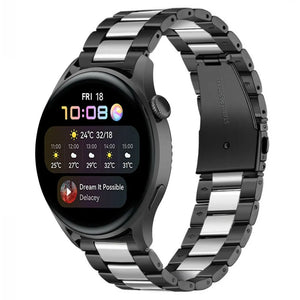 Steel Strap, black/silver, on a watch, 3/4 front view