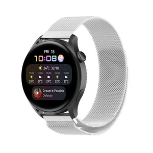 Milanese Strap, silver, on a watch, 3/4 front view