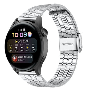 Fine Steel Strap, silver, on a watch, 3/4 front view
