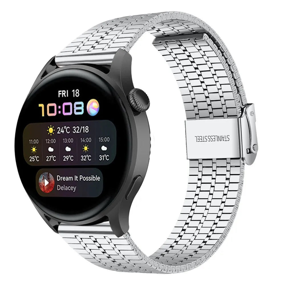 Fine Steel Strap, silver, on a watch, 3/4 front view