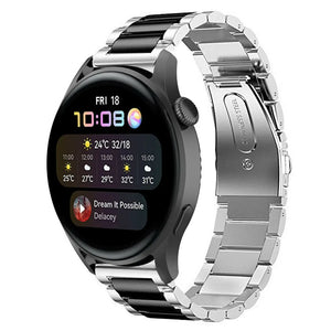 Steel Strap, silver/black, on a watch, 3/4 front view