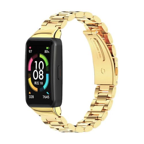 Steel Strap, gold, on a watch, 3/4 front view