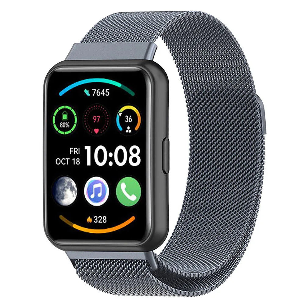 Milanese Strap, space grey, on a watch, 3/4 front view