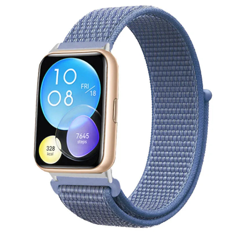 Nylon Strap, blue, on a watch, 3/4 front view