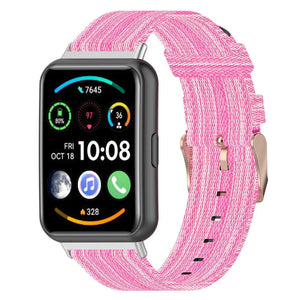 Nylon Buckle Strap, pink, on a watch, 3/4 front view