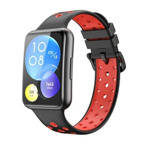Silicone Sport Strap, black/red, on a watch, 3/4 front view