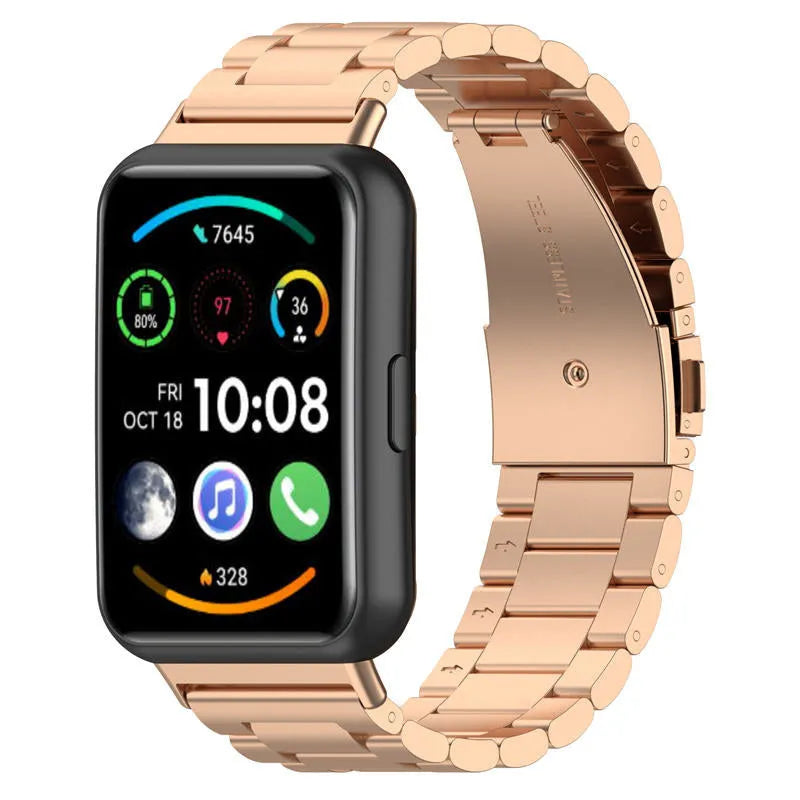 Steel Strap, rose gold, on a watch, 3/4 front view