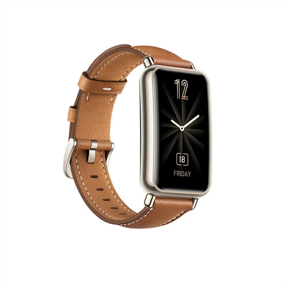 Leather Strap, brown, on a watch, 3/4 front view