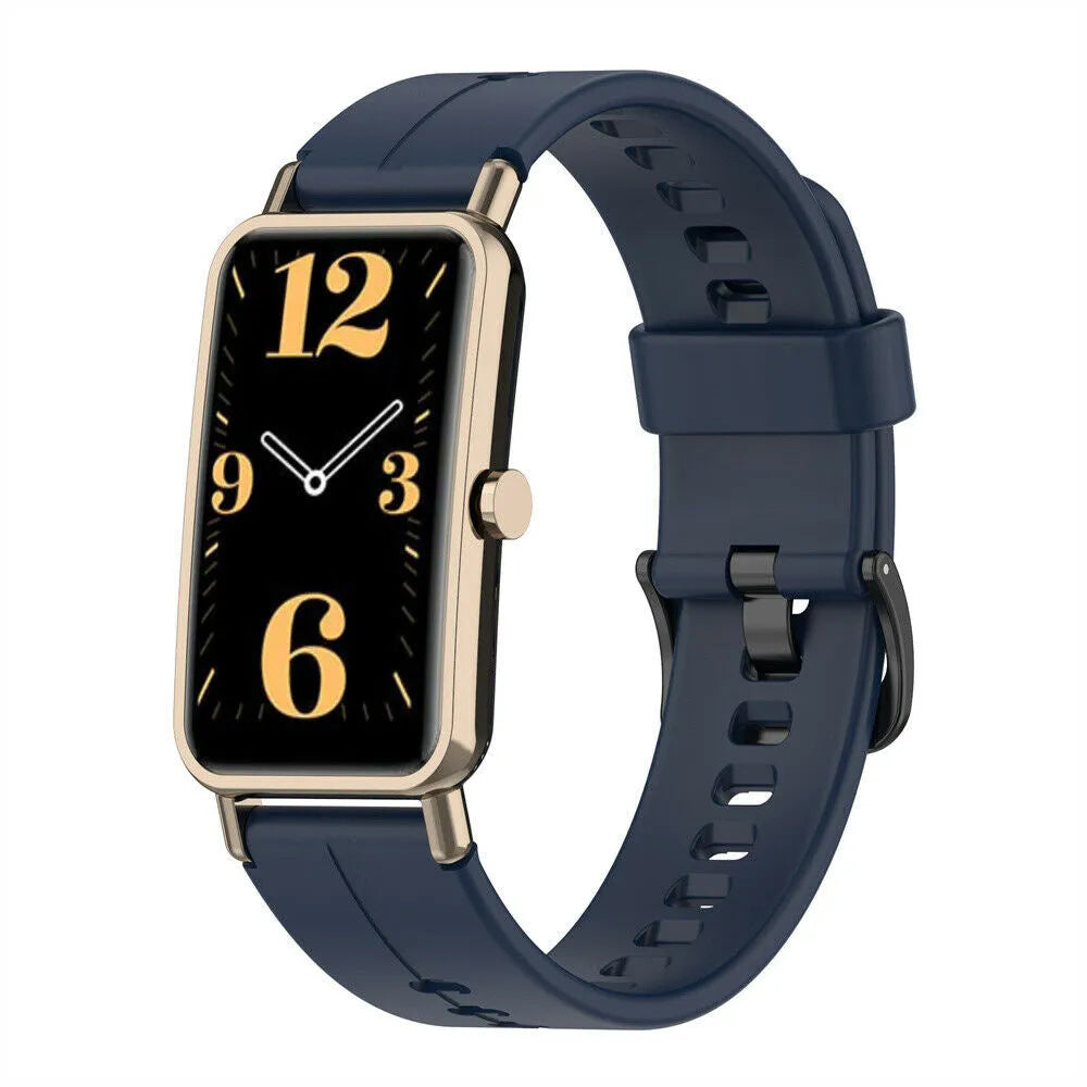 Silicone Strap, dark blue, on a watch, 3/4 front view