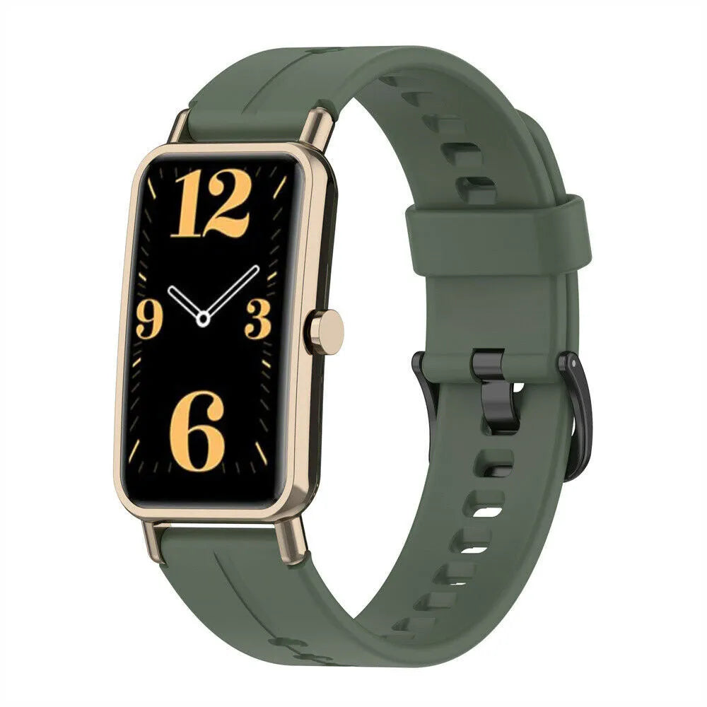 Silicone Strap, green, on a watch, 3/4 front view