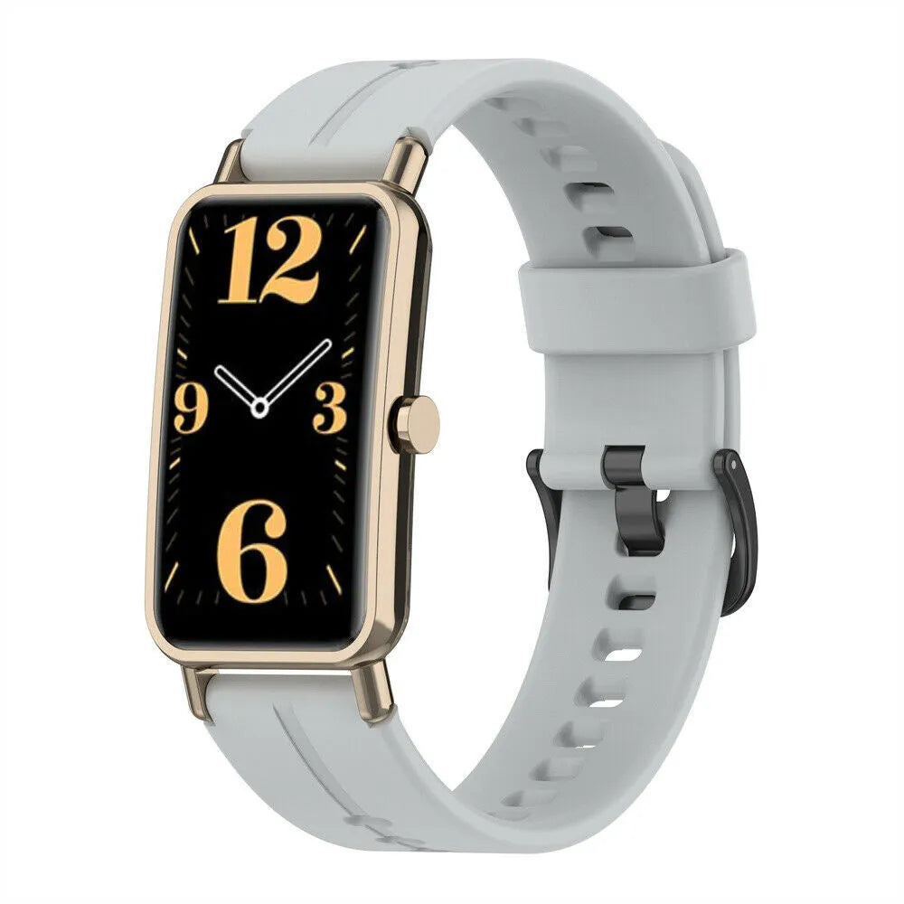 Silicone Strap, grey, on a watch, 3/4 front view