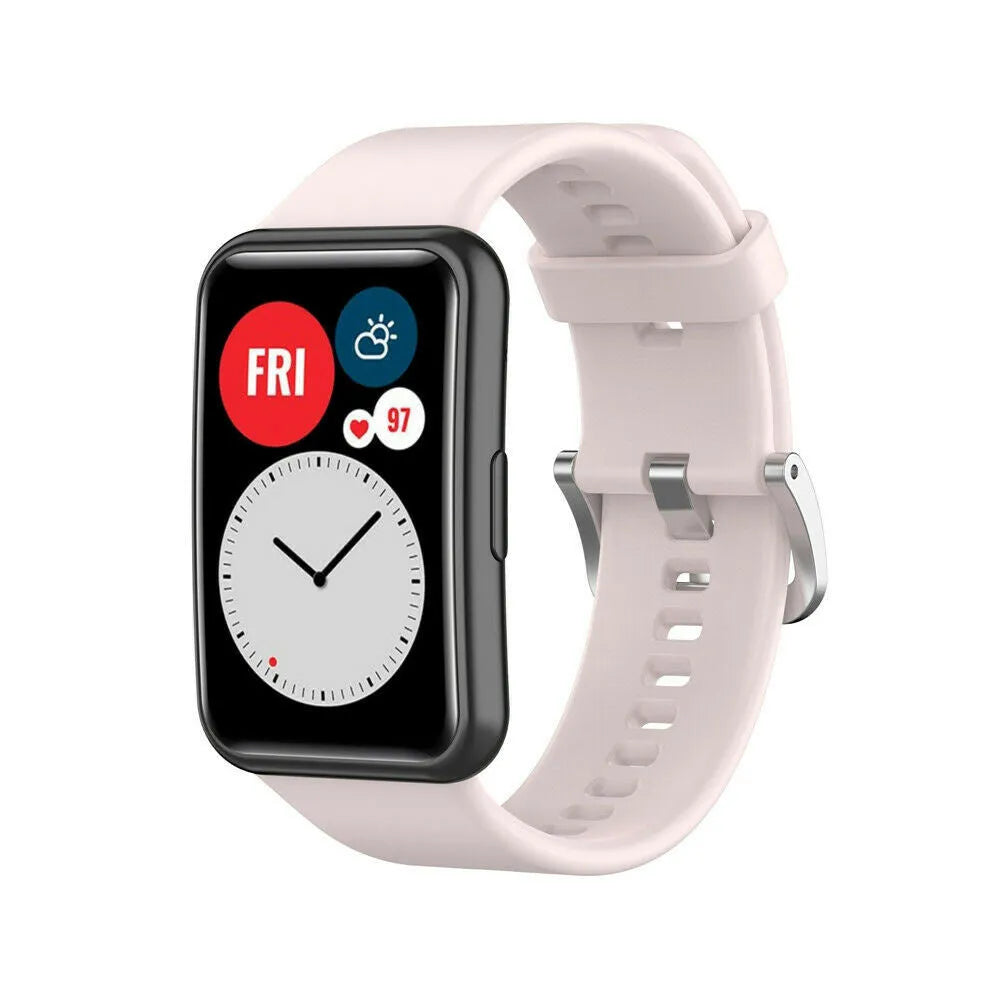Silicone Strap, light pink, on a watch, 3/4 front view
