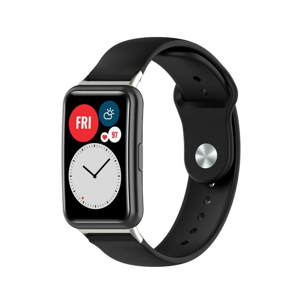 Silicone Sport Strap, black, on a watch, 3/4 front view