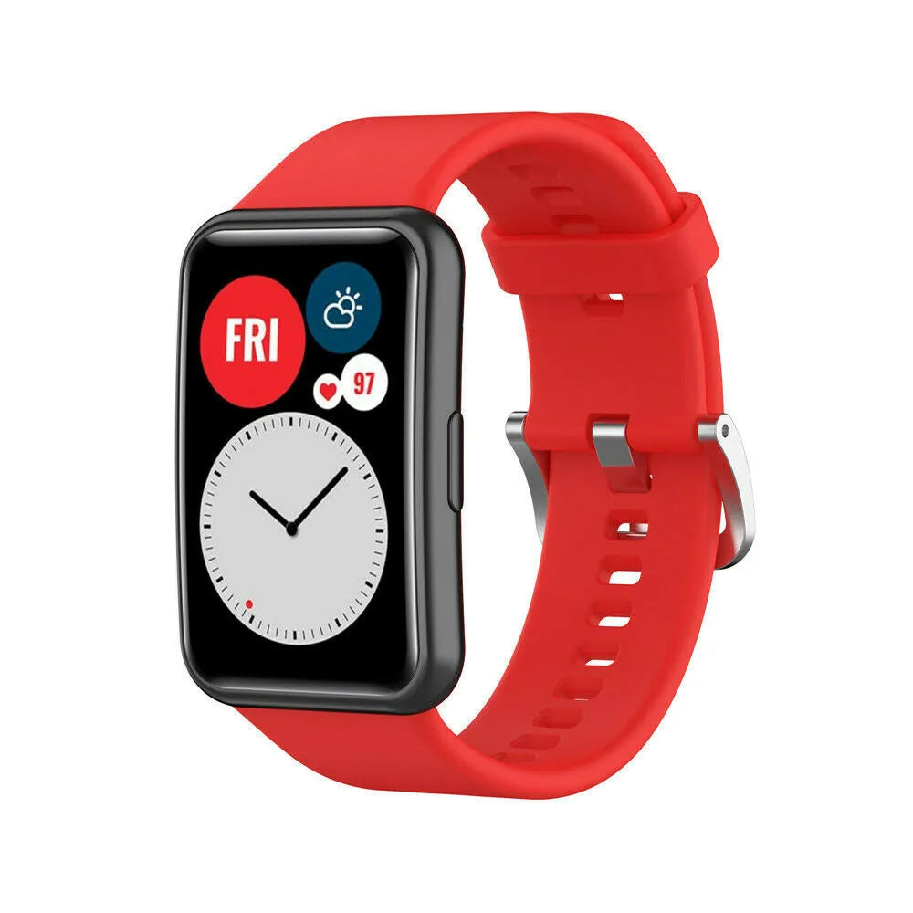 Silicone Strap, red, on a watch, 3/4 front view
