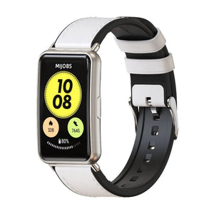 Leather Hybrid Strap, white, on a watch, 3/4 front view