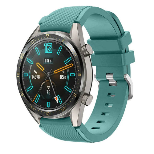 Twill Silicone Strap, viridian, on a watch, 3/4 front view