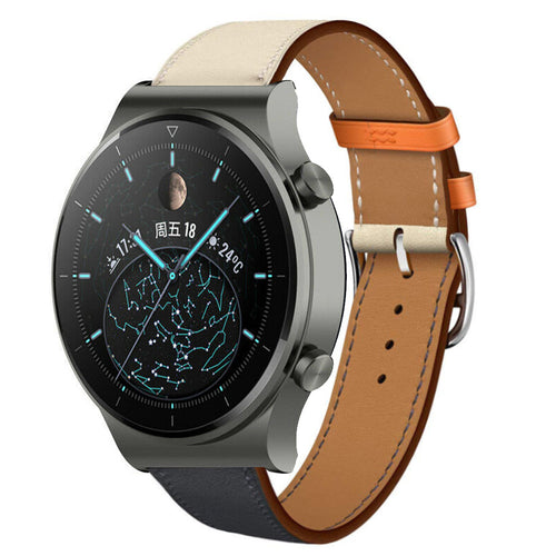 Leather Strap 'Duo', on a watch, 3/4 front view