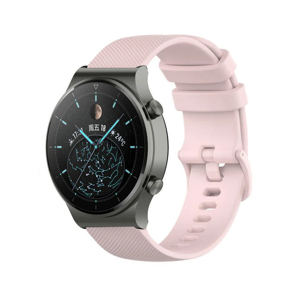 Premium Silicone Strap, pink, on a watch, 3/4 front view