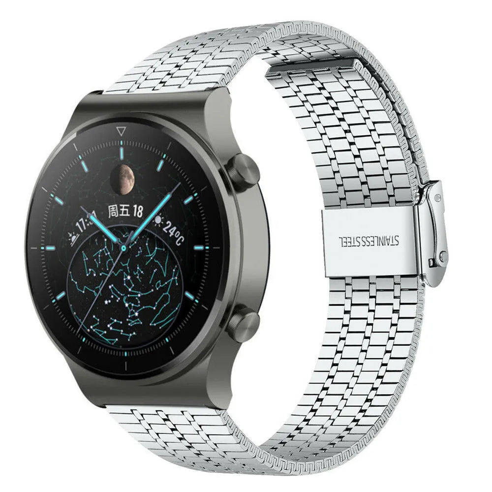 Fine Steel Strap, silver, on a watch, 3/4 front view