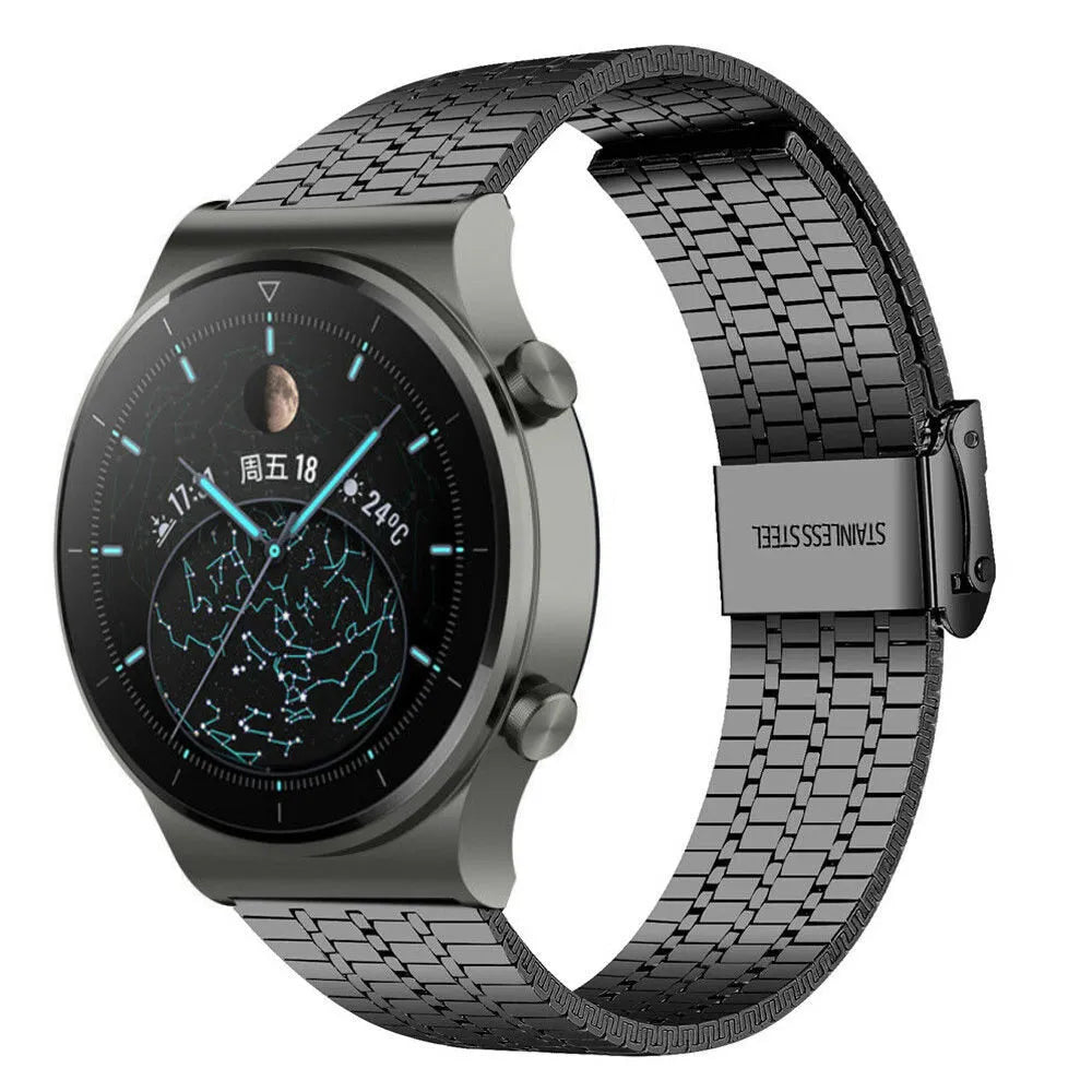 Fine Steel Strap, black, on a watch, 3/4 front view