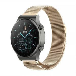 Milanese Strap, champagne, on a watch, 3/4 front view