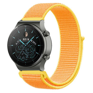 Nylon Strap, light yellow, on a watch, 3/4 front view