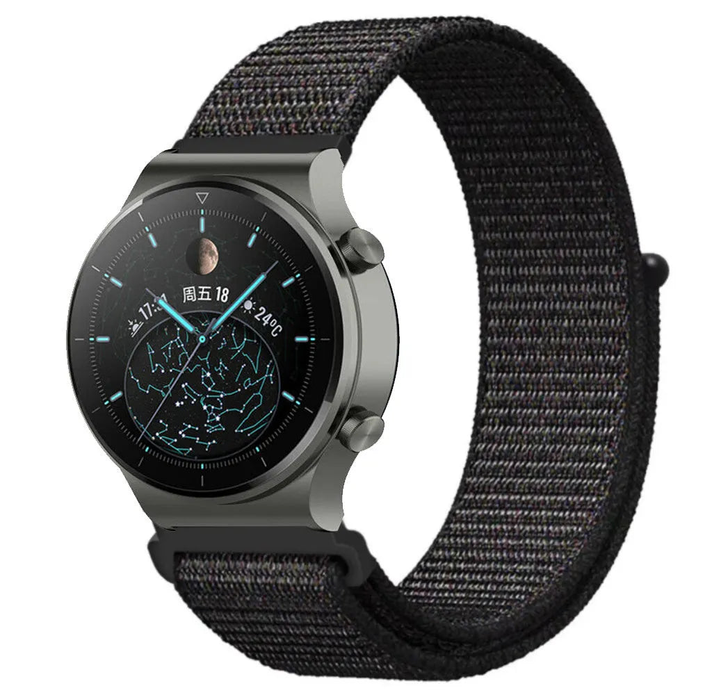 Nylon Strap, black, on a watch, 3/4 front view