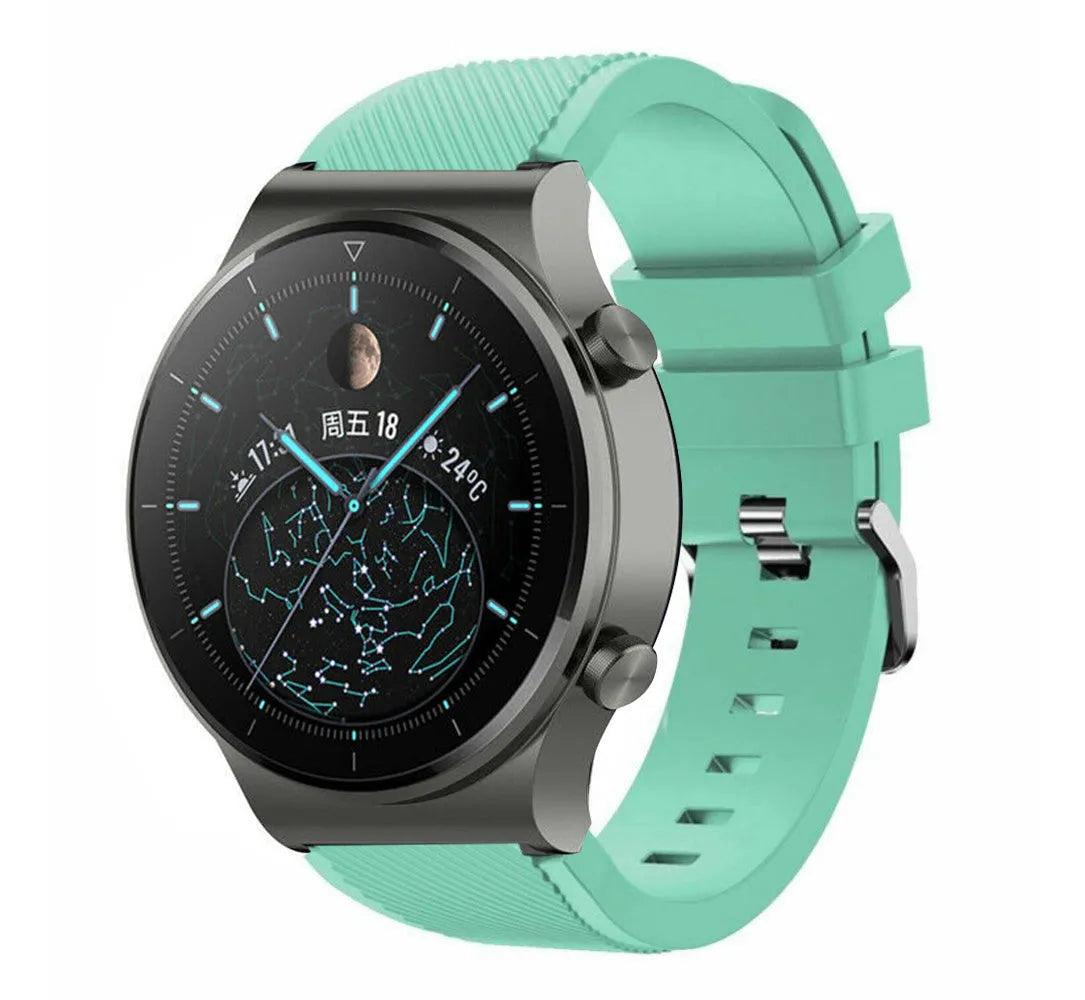 Twill Silicone Strap, aqua, on a watch, 3/4 front view